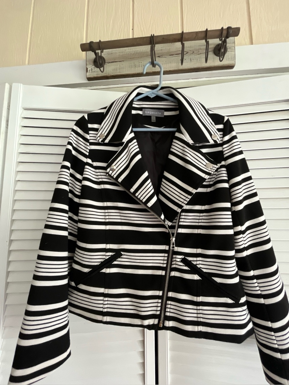 bagatelle Black and White Striped Moto Blazer